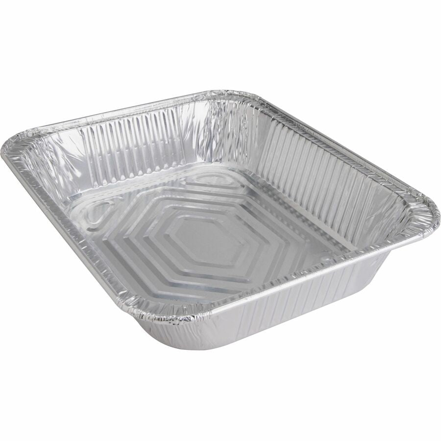 Genuine Joe Half-size Disposable Aluminum Pan - Cooking, Serving - Disposable - Silver - Aluminum Body - 100 / Carton