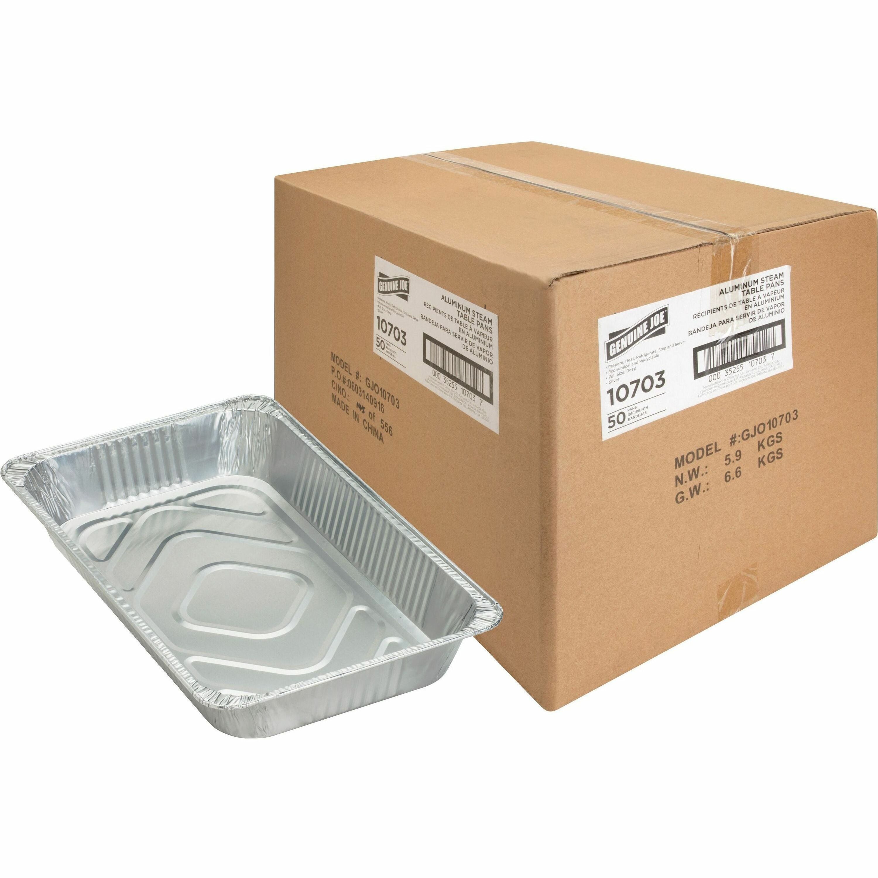 genuine-joe-full-size-disposable-aluminum-pan-cooking-serving-disposable-silver-aluminum-body-50-carton_gjo10703 - 1