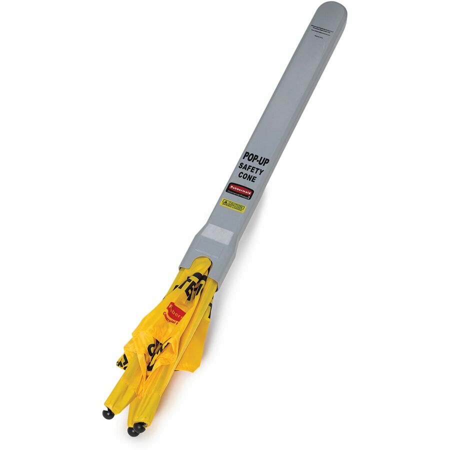 Rubbermaid Commercial Multi-Lingual Caution Safety Cone - 12 / Carton - Caution, Attention, Cuidado Print/Message - 21" Width x 20" Height x 21" Depth - Wall Mountable - Durable, Multilingual - Yellow