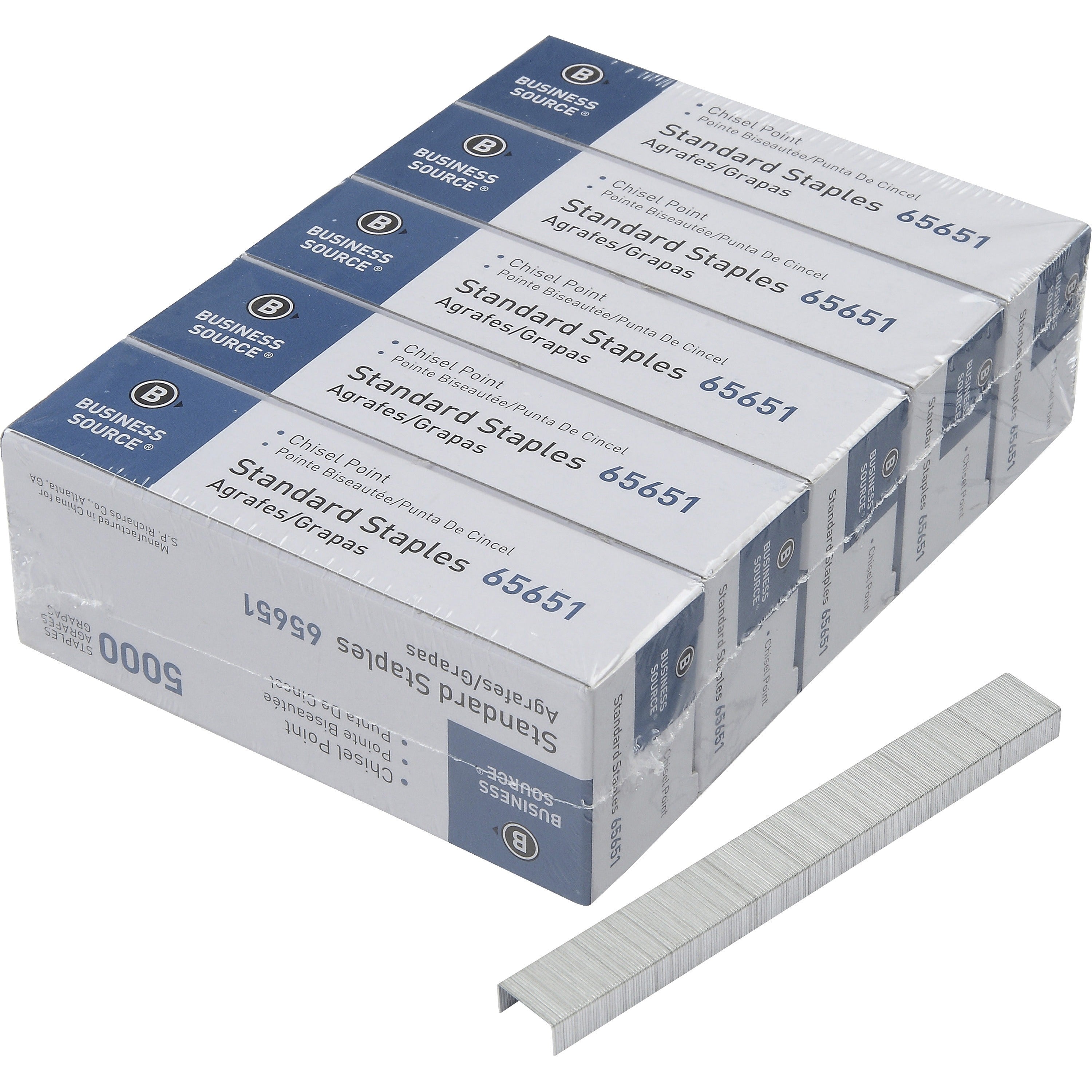 business-source-chisel-point-standard-staples-210-per-strip-standard-1-4-leg-1-2-crown-holds-30-sheets-for-paper-chisel-point-silver-galvanized-iron5-pack_bsn65651 - 1