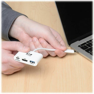 USB 3.1 Gen 1 USB-C to HDMI 4K Adapter, USB-A/USB-C PD Charging Ports, 3", White
