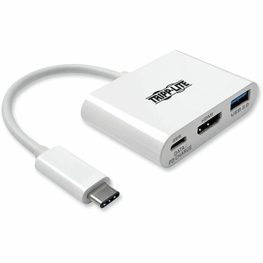 USB 3.1 Gen 1 USB-C to HDMI 4K Adapter, USB-A/USB-C PD Charging Ports, 3", White