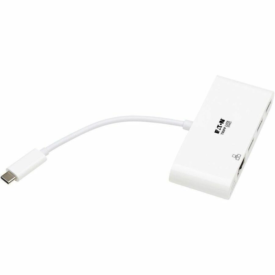 Tripp Lite by Eaton 3-Port USB 3.2 Gen 1 Hub with LAN Port and Power Delivery USB-C to 3x USB-A Ports and Gigabit Ethernet White - USB 3.1 Type C - External - 4 USB Port(s) - 1 Network (RJ-45) Port(s) - 3 USB 3.0 Port(s) - PC, Chrome OS, Mac