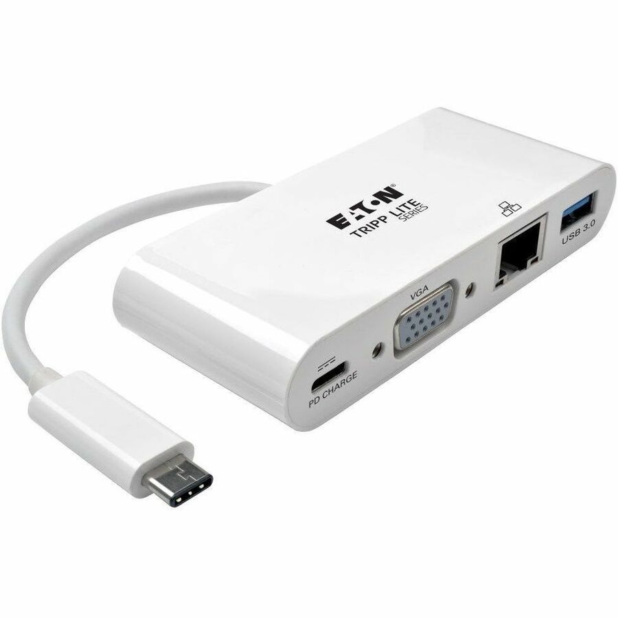 Tripp Lite by Eaton USB-C Multiport Adapter VGA USB 3.x (5Gbps) Hub Port Gigabit Ethernet and 60W PD Charging White - for Notebook/Tablet PC - 2 x USB Ports - 2 x USB 3.0 - Network (RJ-45) - VGA - Wired