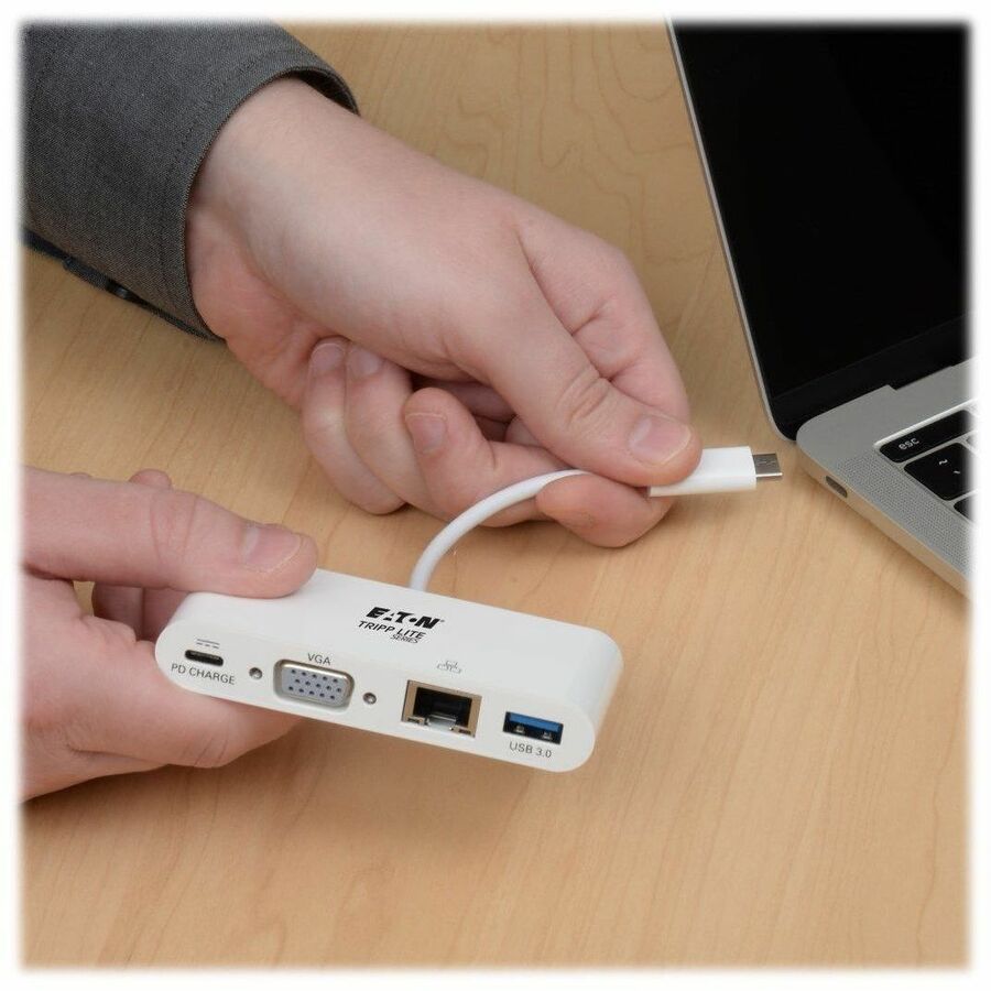 Tripp Lite by Eaton USB-C Multiport Adapter VGA USB 3.x (5Gbps) Hub Port Gigabit Ethernet and 60W PD Charging White - for Notebook/Tablet PC - 2 x USB Ports - 2 x USB 3.0 - Network (RJ-45) - VGA - Wired - 5