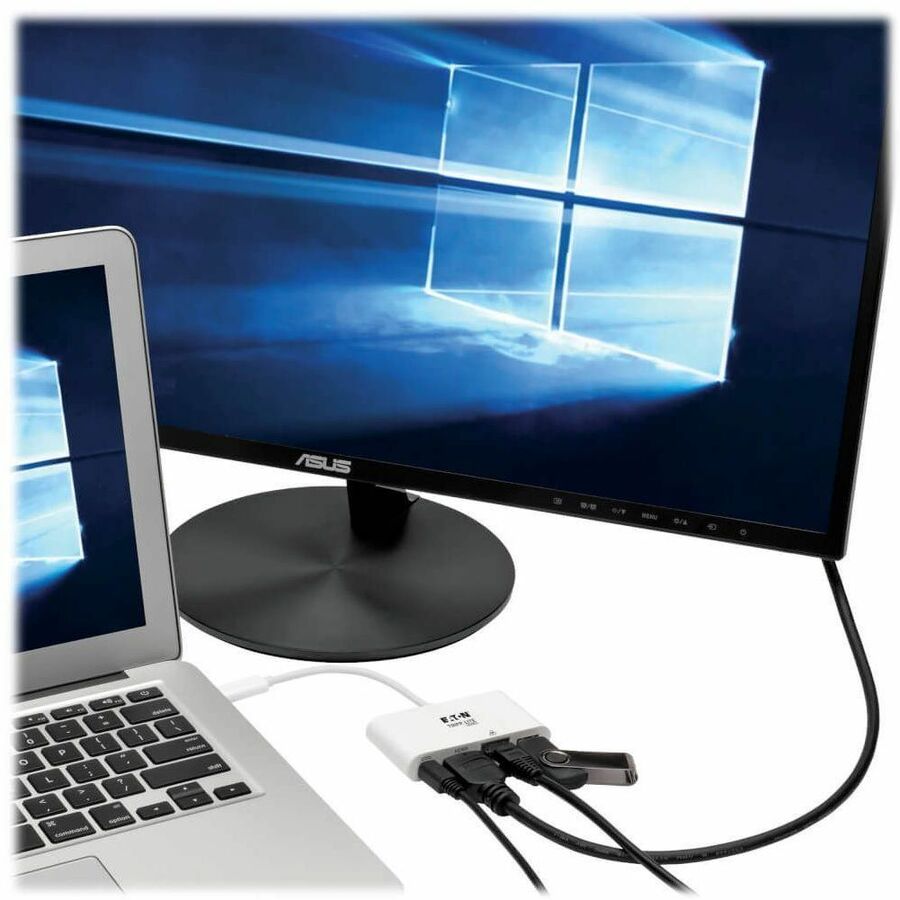 USB 3.1 Gen 1 USB-C to HDMI Adapter, USB-A/USB-C PD Charging/Gigabit Ethernet, 3", White
