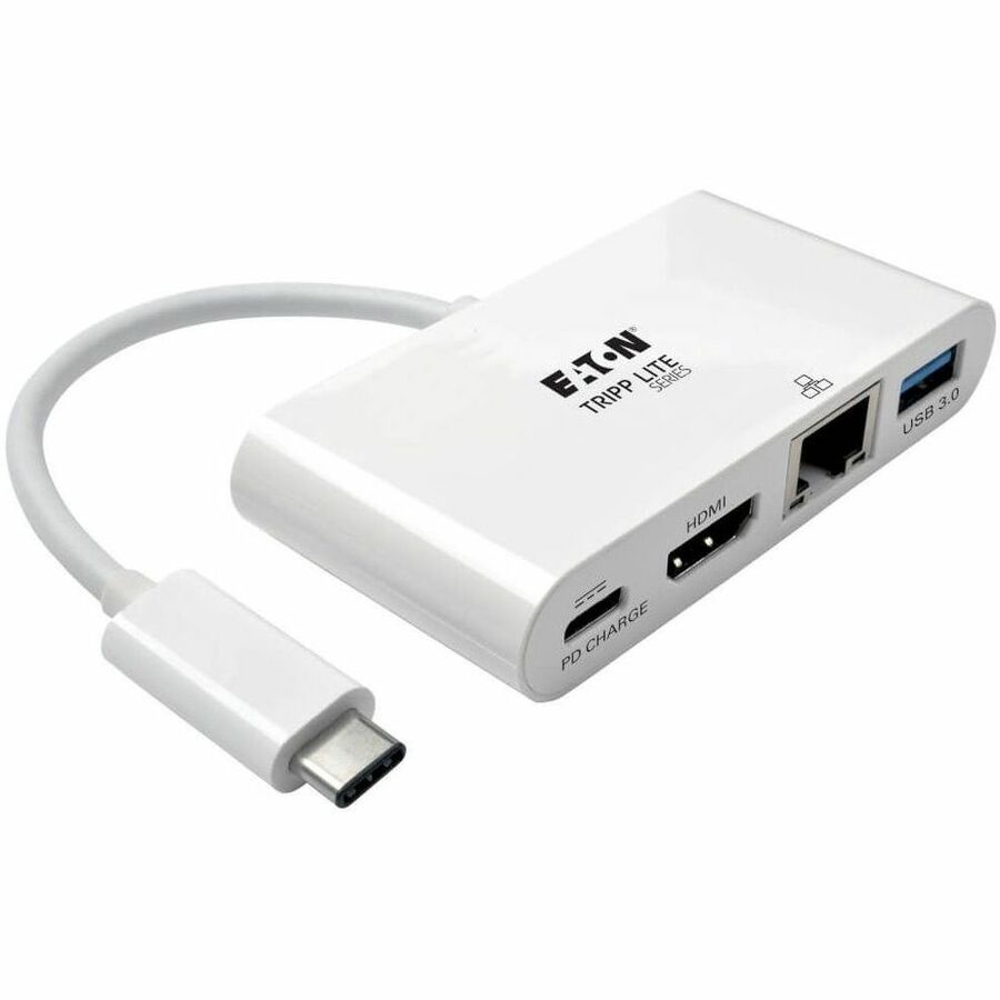 USB 3.1 Gen 1 USB-C to HDMI Adapter, USB-A/USB-C PD Charging/Gigabit Ethernet, 3", White