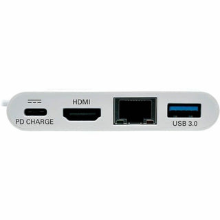 USB 3.1 Gen 1 USB-C to HDMI Adapter, USB-A/USB-C PD Charging/Gigabit Ethernet, 3", White