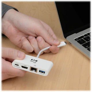 USB 3.1 Gen 1 USB-C to HDMI Adapter, USB-A/USB-C PD Charging/Gigabit Ethernet, 3", White