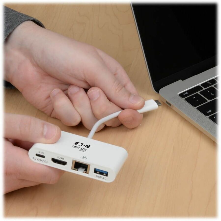 USB 3.1 Gen 1 USB-C to HDMI Adapter, USB-A/USB-C PD Charging/Gigabit Ethernet, 3", White