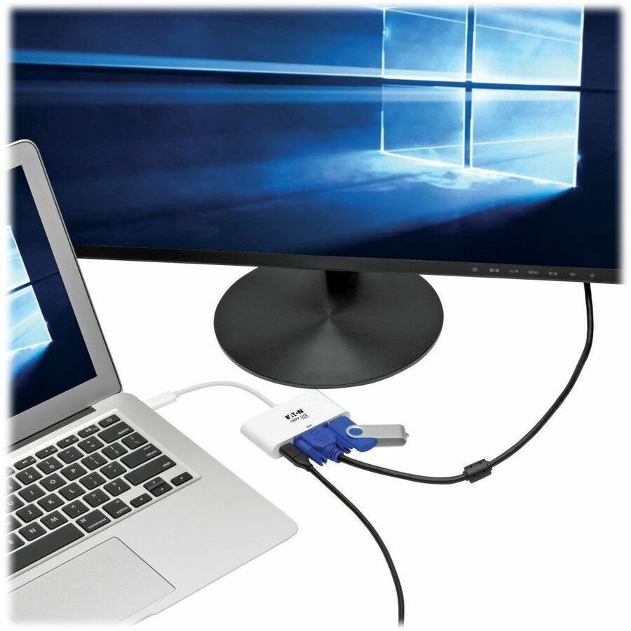 Tripp Lite by Eaton USB-C to VGA Adapter with USB 3.x (5Gbps) Hub Ports and 60W PD Charging White - 1 Pack - USB 3.1 Type C - 1 x VGA - 3