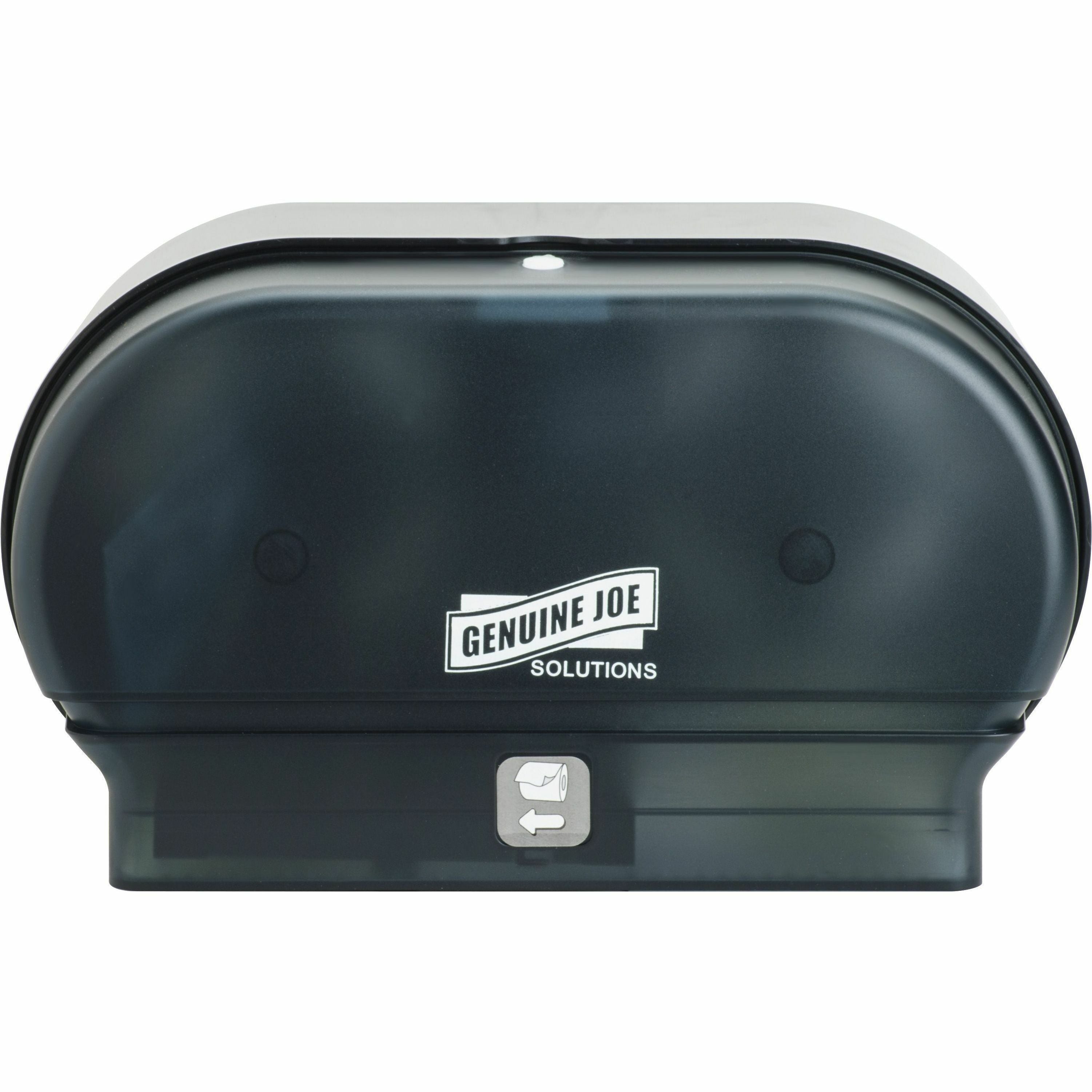 Genuine Joe Solutions Standard Bath Tissue Roll Dispenser - Manual - 2000 x Sheet, 2 x Roll - Black - Sliding Door - 1 Each - 2