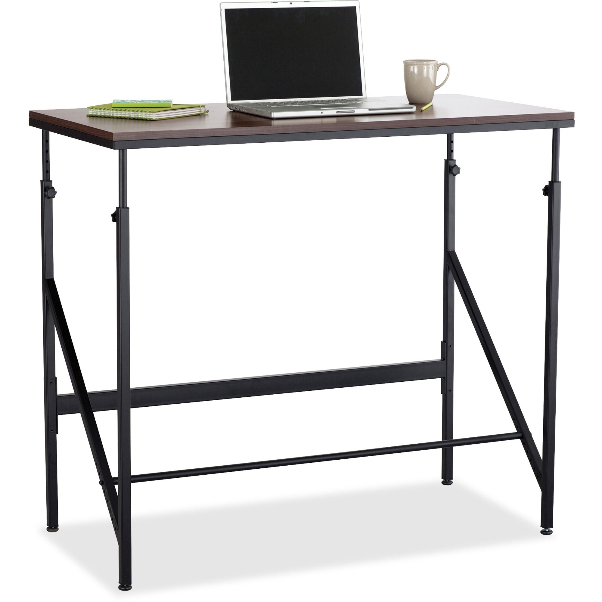 Safco Laminate Tabletop Standing-Height Desk - For - Table TopMelamine Laminate Rectangle, Walnut Top - Powder Coated Base - Adjustable Height - 38" to 50" Adjustment x 48" Table Top Width x 24" Table Top Depth - 50" Height - Assembly Required - Blac