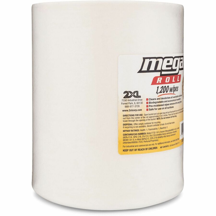 Gym Wipes Mega Roll Refill, 8 x 8, Unscented, White, 1,200/Roll, 2 Rolls/Carton