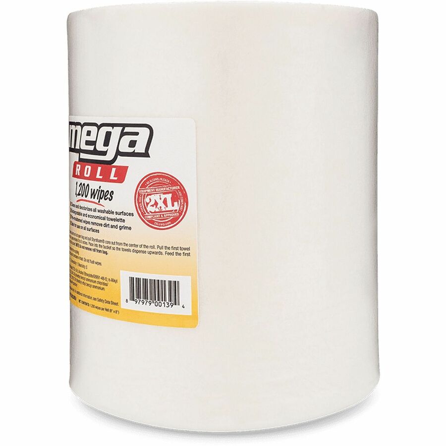Gym Wipes Mega Roll Refill, 8 x 8, Unscented, White, 1,200/Roll, 2 Rolls/Carton