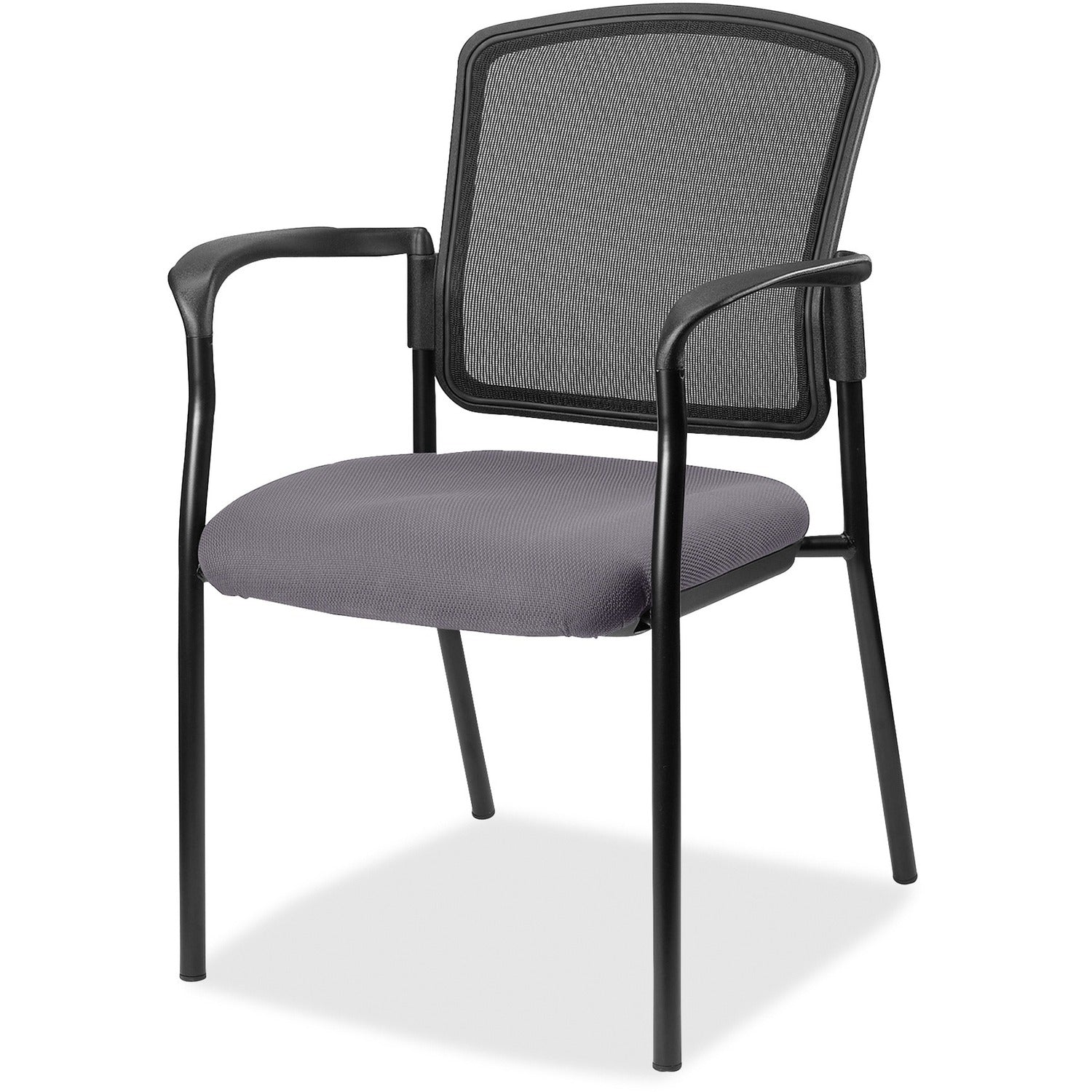 lorell-mesh-back-stackable-guest-chair-canyon-carbon-antimicrobial-vinyl-seat-black-mesh-back-black-powder-coated-steel-frame-four-legged-base-carbon-armrest-1-each_llr23100101 - 1