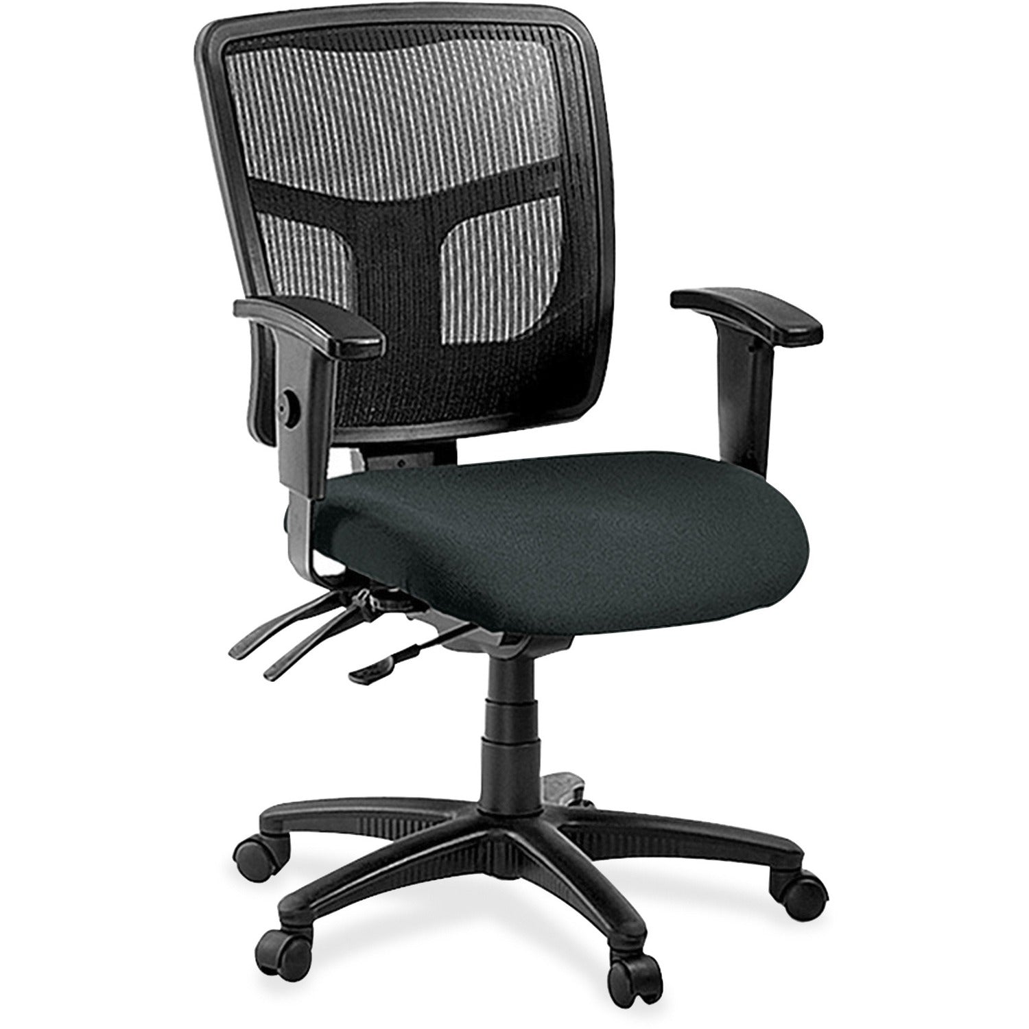 Lorell ErgoMesh Series Managerial Mesh Mid-Back Chair - Dillon Black Antimicrobial Vinyl Seat - Black Mesh Back - Mid Back - 5-star Base - 1 Each