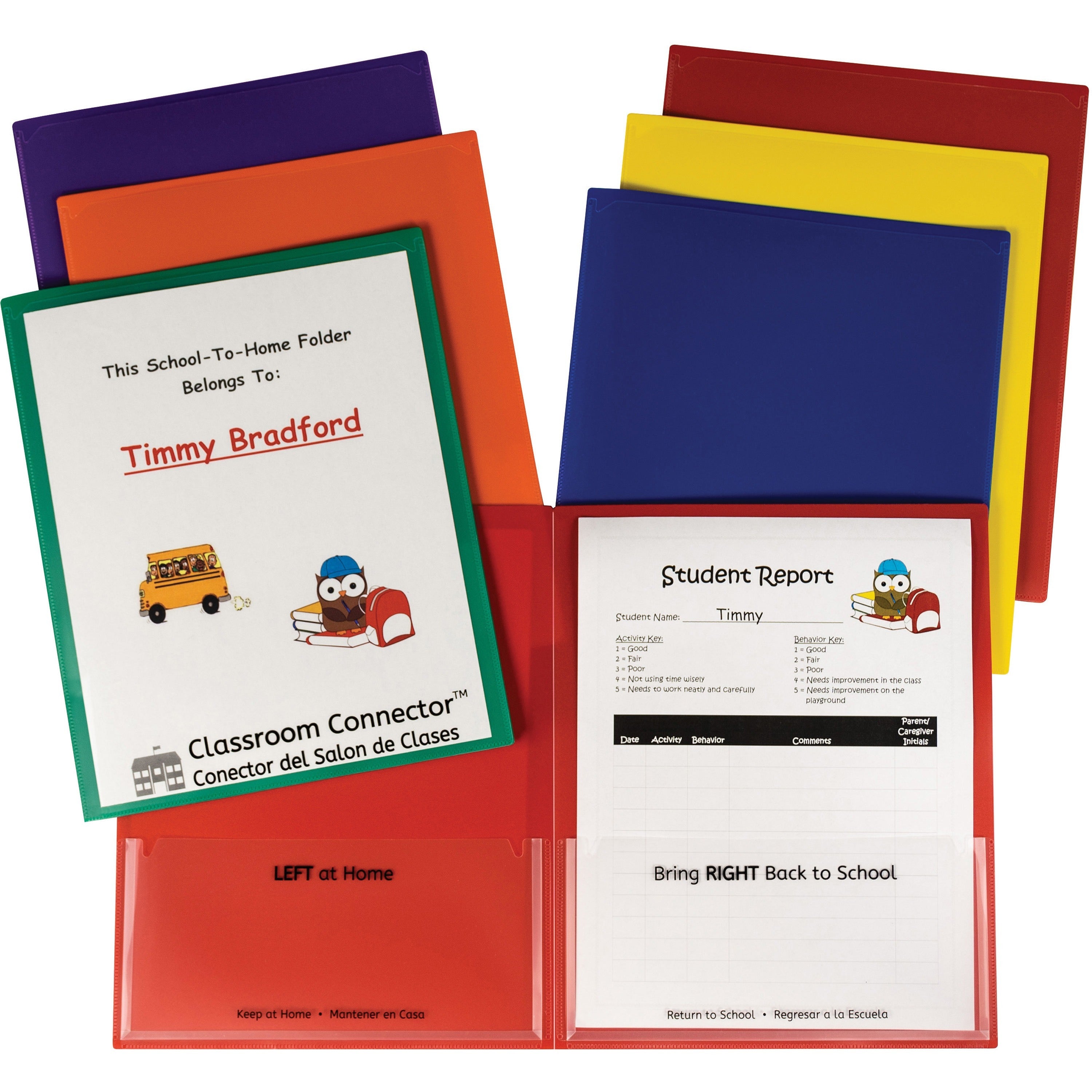 C-Line Classroom Connector Report Cover - 2 Front & Back Pocket(s) - Red, Orange, Yellow, Blue, Green, Purple - 36 / Box - 1