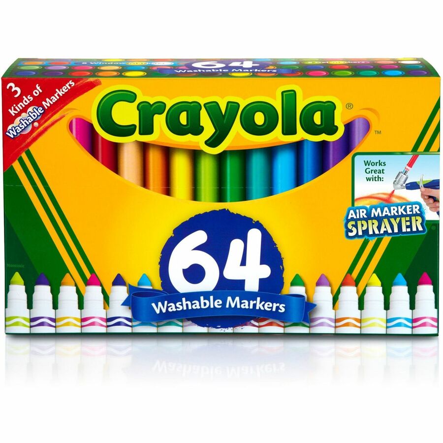 Broad Line Washable Markers, Broad Bullet Tip, Assorted Colors, 64/Set