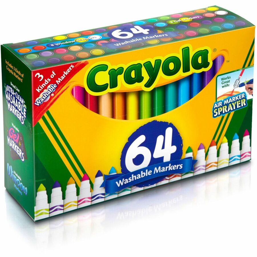 Broad Line Washable Markers, Broad Bullet Tip, Assorted Colors, 64/Set