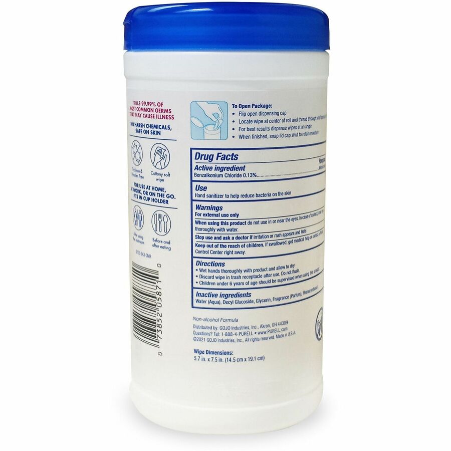 PURELL Clean Scent Hand Sanitizing Wipes - Clean - White - Durable, Alcohol-free - For Hand, Multi Surface - 40 Per Canister - 6 / Carton