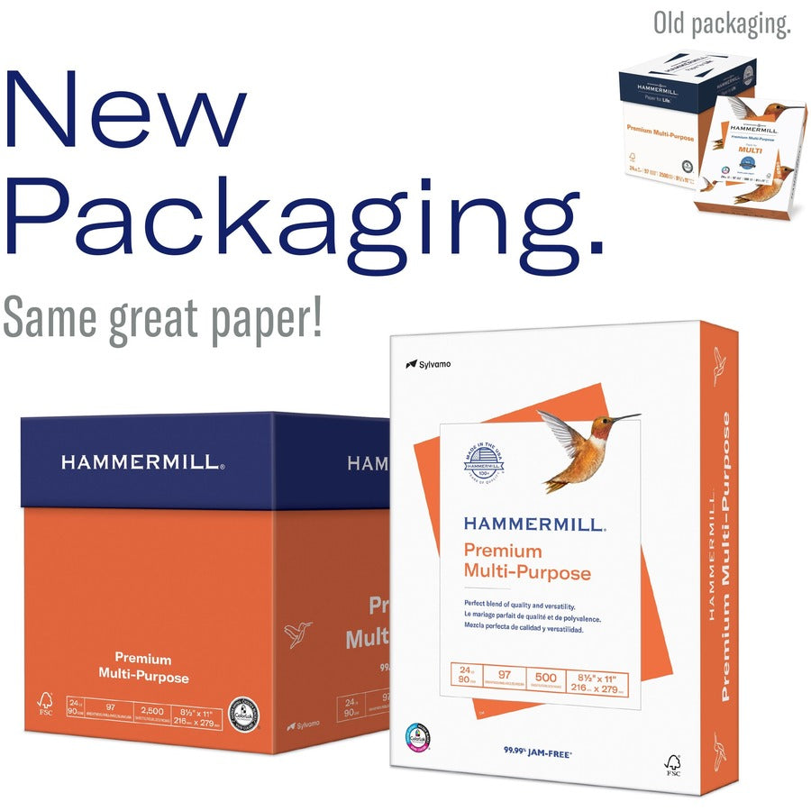 Hammermill Premium Multipurpose Paper - White - 97 Brightness - Letter - 8 1/2" x 11" - 20 lb Basis Weight - Smooth - 400 / Pallet - Jam-free, Archival-safe, Acid-free - White