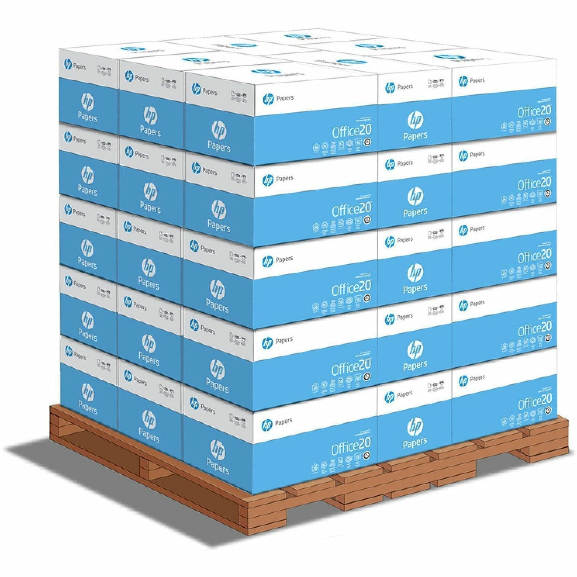 HP Office20 Paper - White - 92 Brightness - Letter - 8 1/2" x 11" - 20 lb Basis Weight - 200000 / Pallet - FSC - Smear Resistant, Quick Drying, Acid-free - White