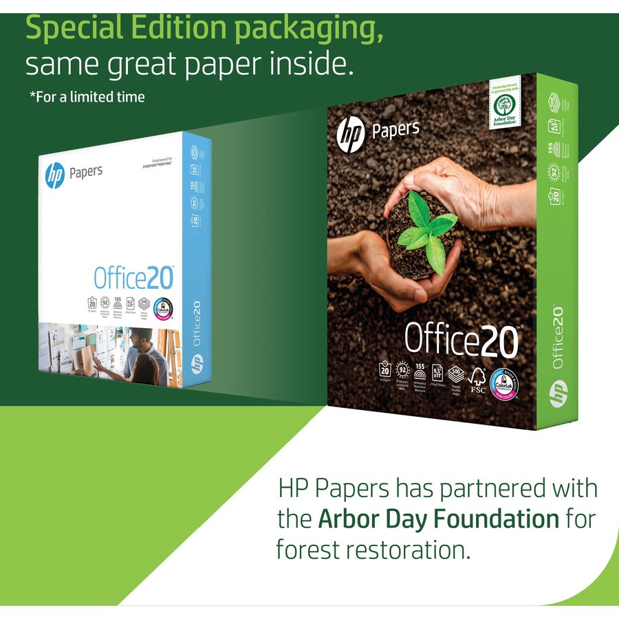 HP Office20 Paper - White - 92 Brightness - Letter - 8 1/2" x 11" - 20 lb Basis Weight - 200000 / Pallet - FSC - Smear Resistant, Quick Drying, Acid-free - White