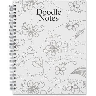House of Doolittle Doodle Notes Spiral Notebook - 111 Pages - Spiral Bound - 7" x 9" - Black & White Flower Cover - Hard Cover - Recycled - 1 Each