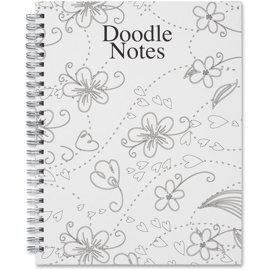 House of Doolittle Doodle Notes Spiral Notebook - 111 Pages - Spiral Bound - 7" x 9" - Black & White Flower Cover - Hard Cover - Recycled - 1 Each