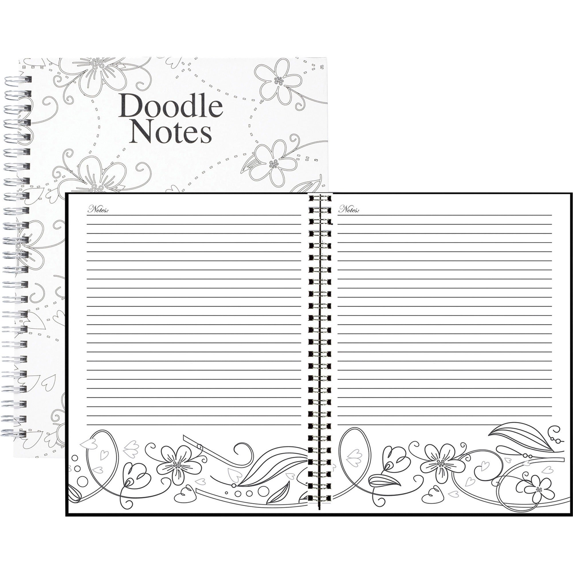 house-of-doolittle-doodle-notes-spiral-notebook-111-pages-spiral-bound-7-x-9-black-&-white-flower-cover-hard-cover-recycled-1-each_hod78190 - 1
