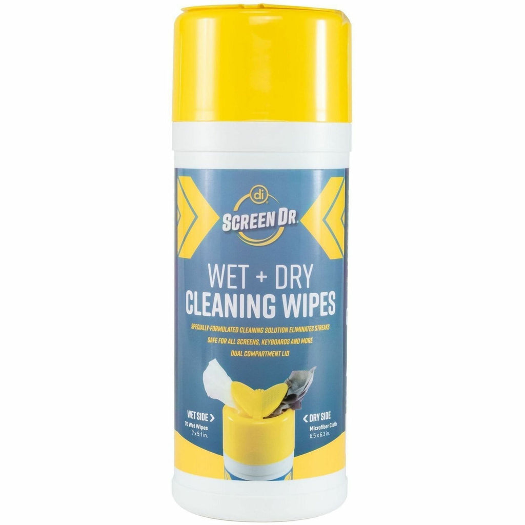 Digital Innovations ScreenDr Wet/Dry Streak-Free Wipes, 70-pack - For Electronic Equipment, Display Screen - Alcohol-free, Ammonia-free, Streak-free, Non-abrasive, Anti-static, Soft - 70 / Pack - 1 Each - White, Blue