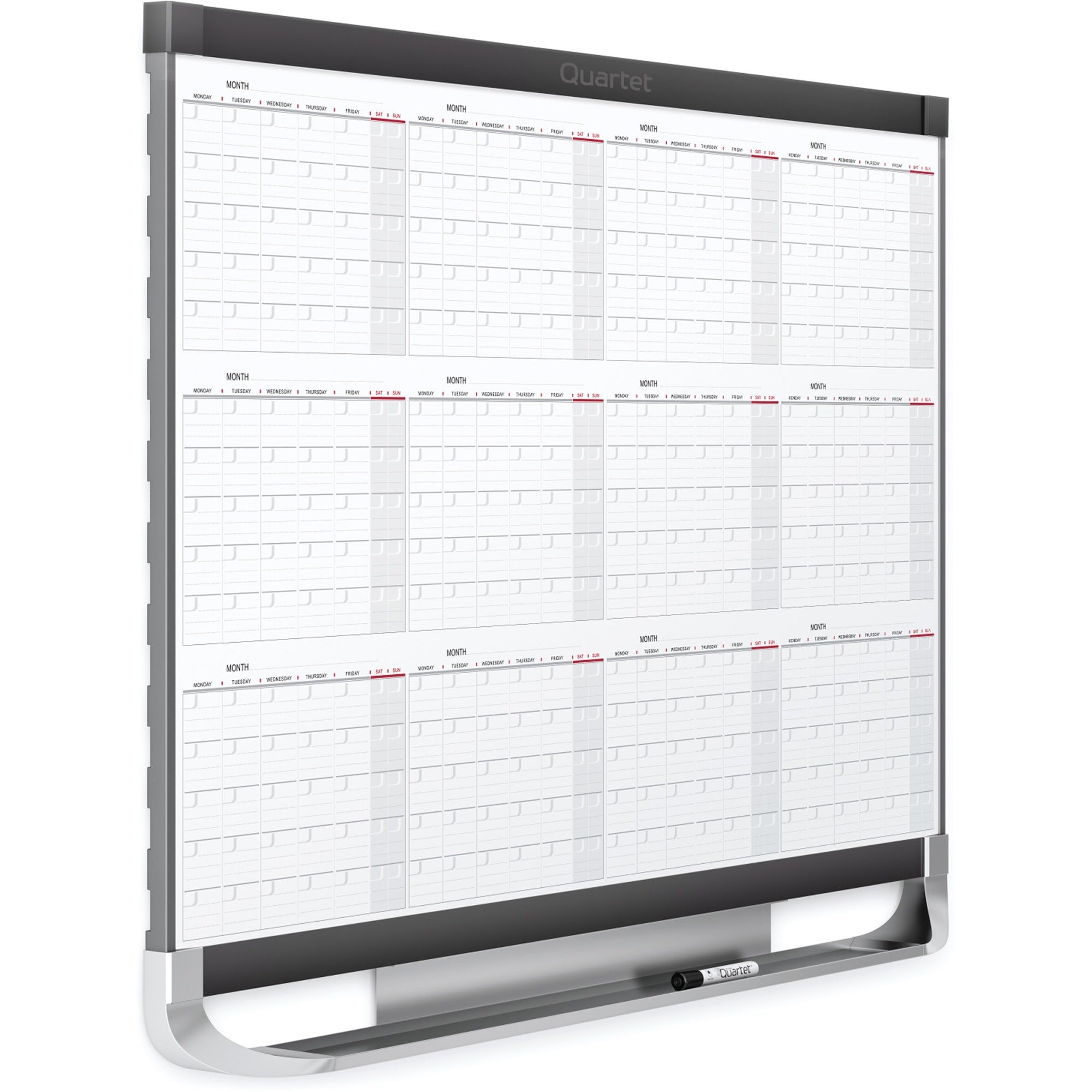 quartet-prestige-2-magnetic-calendar-board-monthly-12-month-white-graphite-steel-24-height-x-36-width-magnetic-ghost-resistant-stain-resistant-durable-marker-tray-mountable-1-each_qrt12mcp23p2 - 3