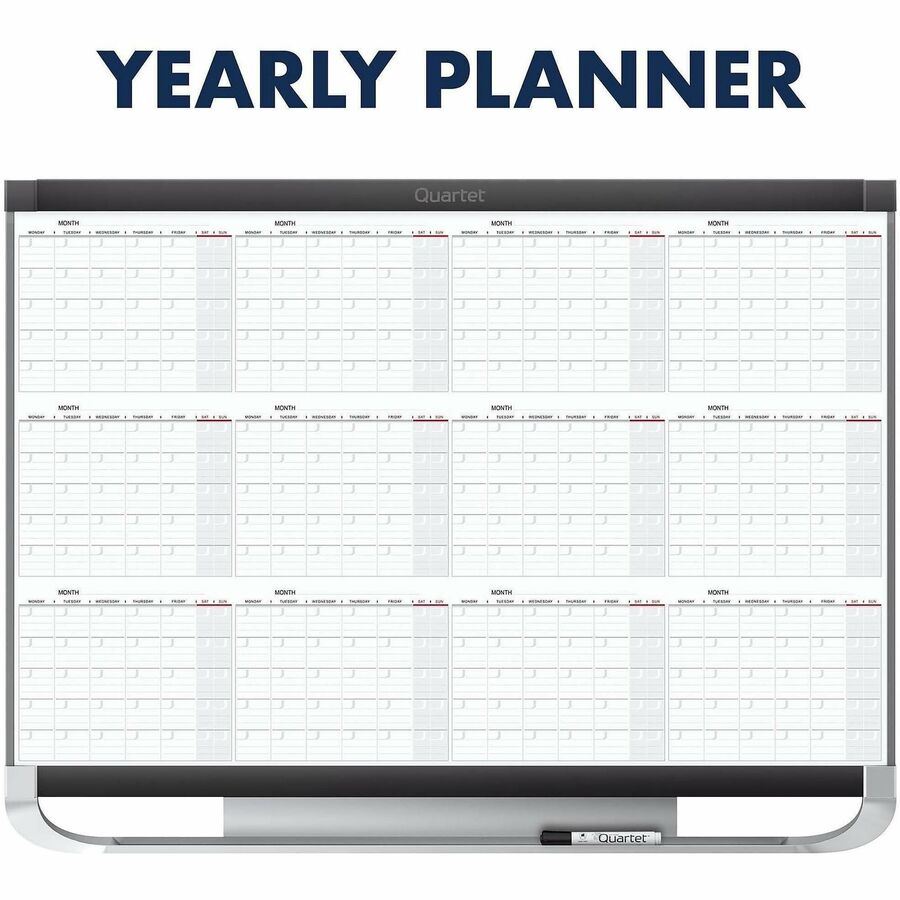 Quartet Prestige 2 Magnetic Calendar Board - Monthly - 12 Month - White, Graphite - Steel - 24" Height x 36" Width - Magnetic, Ghost Resistant, Stain Resistant, Durable, Marker Tray, Mountable - 1 Each