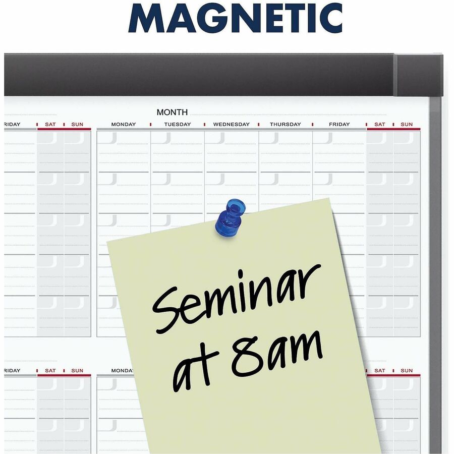 Quartet Prestige 2 Magnetic Calendar Board - Monthly - 12 Month - White, Graphite - Steel - 24" Height x 36" Width - Magnetic, Ghost Resistant, Stain Resistant, Durable, Marker Tray, Mountable - 1 Each