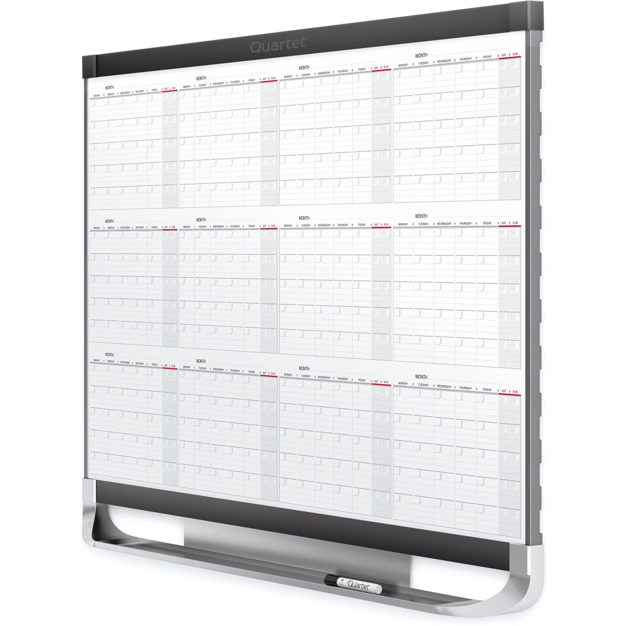 quartet-prestige-2-magnetic-calendar-board-monthly-12-month-white-graphite-steel-24-height-x-36-width-magnetic-ghost-resistant-stain-resistant-durable-marker-tray-mountable-1-each_qrt12mcp23p2 - 2
