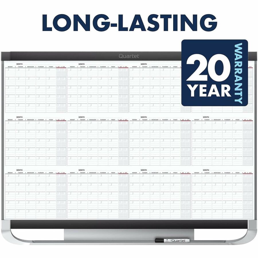Quartet Prestige 2 Magnetic Calendar Board - Monthly - 12 Month - White, Graphite - Steel - 24" Height x 36" Width - Magnetic, Ghost Resistant, Stain Resistant, Durable, Marker Tray, Mountable - 1 Each