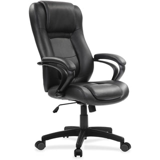 Eurotech Pembroke Mid Back Executive Chair - Black Bonded Leather Seat - Black Bonded Leather Back - High Back - 5-star Base - 1 Each
