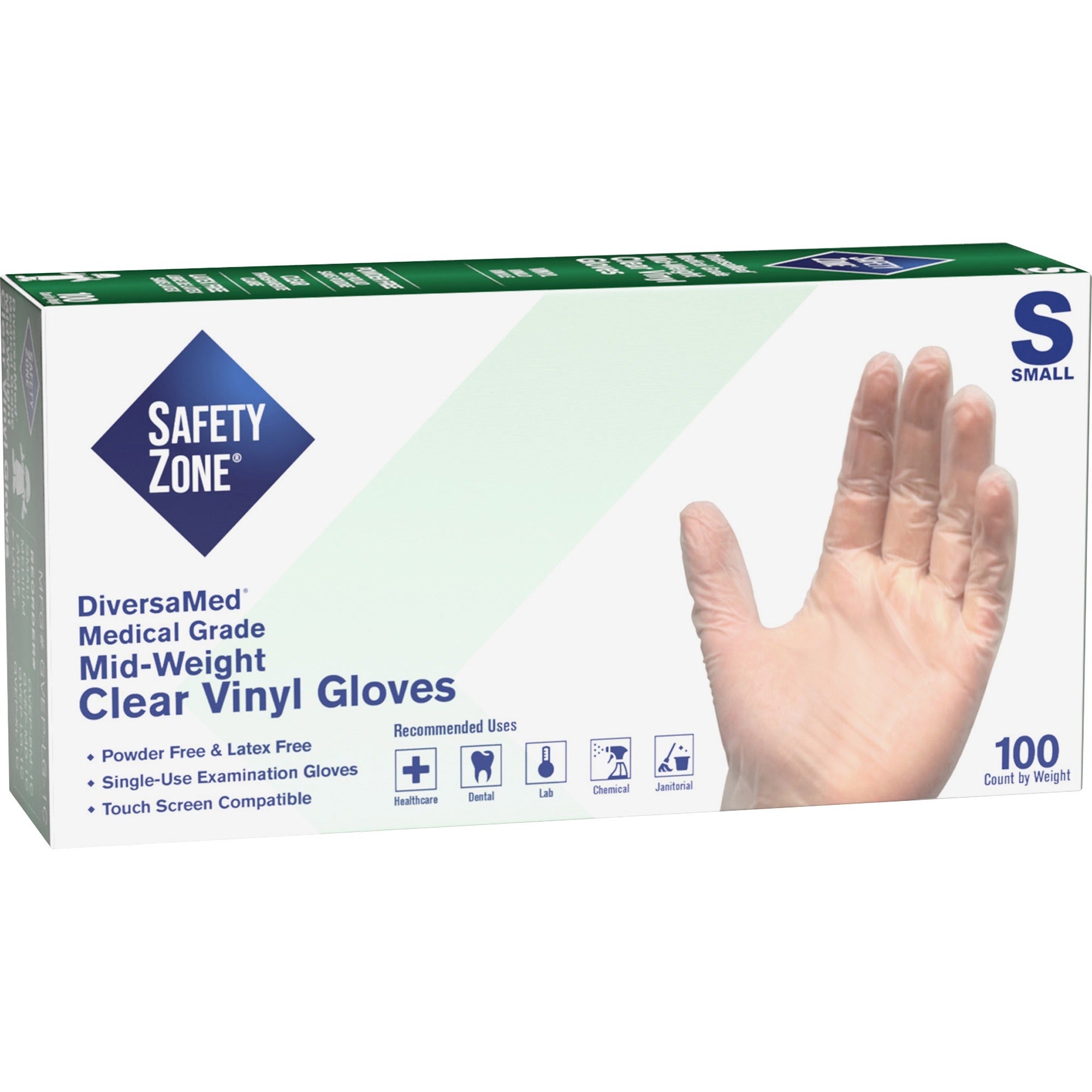 Safety Zone Powder Free Clear Vinyl Gloves - Small Size - Unisex - Clear - Latex-free, Comfortable, Allergen-free, Silicone-free, DINP-free, DEHP-free - For General Purpose, Cleaning, Food, Janitorial Use, Cosmetics, Painting, Pet Care - 9.25" Glove