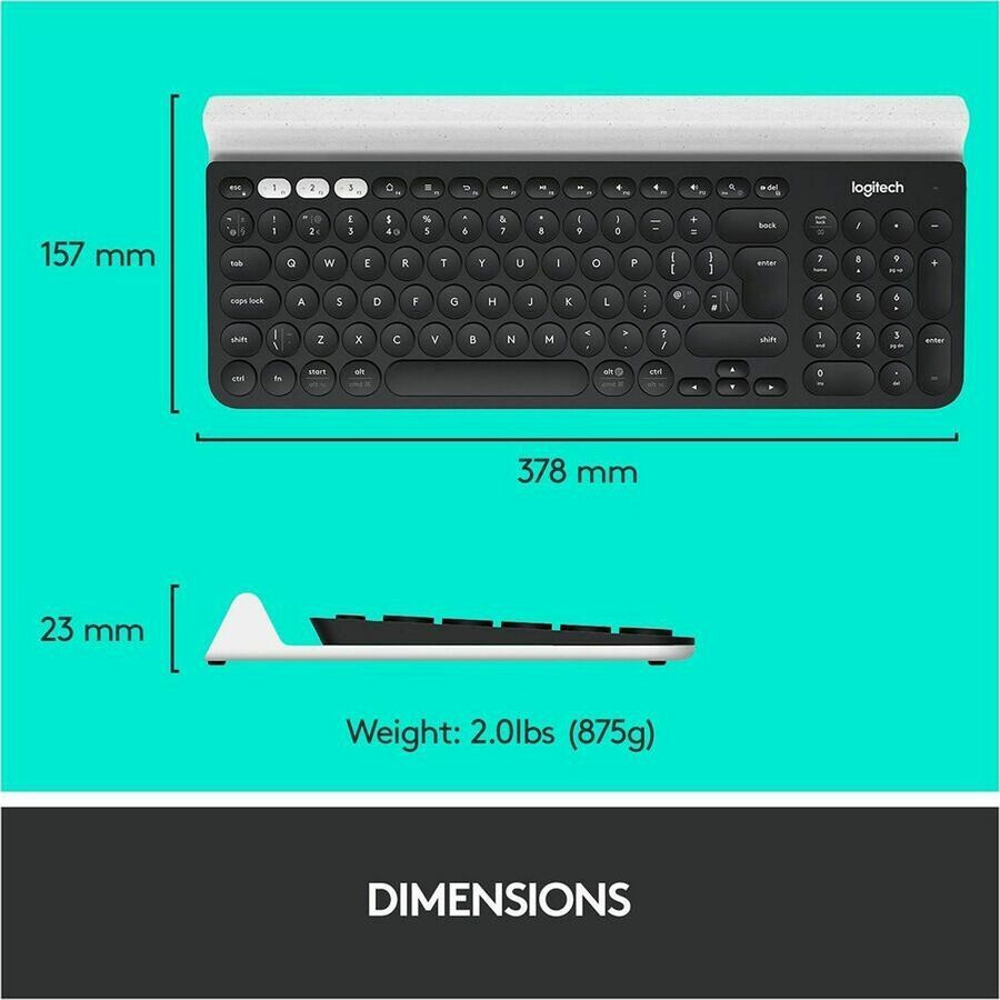 Logitech K780 Multi-Device Wireless Keyboard - Wireless Connectivity - Bluetooth - 33 ft - 2.40 GHz - USB Interface Home, Search, Back, App Switch, Easy-Switch, On/Off Switch Hot Key(s) - ChromeOS - English, French - QWERTY Layout - Tablet, Computer