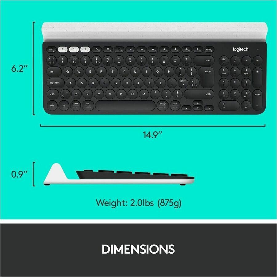 Logitech K780 Multi-Device Wireless Keyboard - Wireless Connectivity - Bluetooth - 33 ft - 2.40 GHz - USB Interface Home, Search, Back, App Switch, Easy-Switch, On/Off Switch Hot Key(s) - ChromeOS - English, French - QWERTY Layout - Tablet, Computer