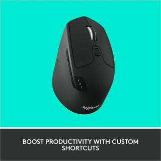 Logitech M720 Triathlon Multi-Device Wireless Mouse, Bluetooth, USB Unifying Receiver, 1000 DPI, 8 Buttons, 2-Year Battery, Compatible with Laptop, PC, Mac, iPadOS - Black - Optical - Wireless - Bluetooth/Radio Frequency - 2.40 GHz - Black - 1 Pack -