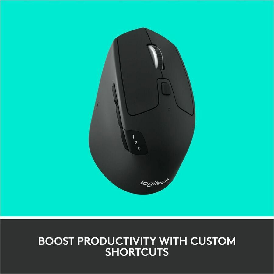 Logitech M720 Triathlon Multi-Device Wireless Mouse, Bluetooth, USB Unifying Receiver, 1000 DPI, 8 Buttons, 2-Year Battery, Compatible with Laptop, PC, Mac, iPadOS - Black - Optical - Wireless - Bluetooth/Radio Frequency - 2.40 GHz - Black - 1 Pack -