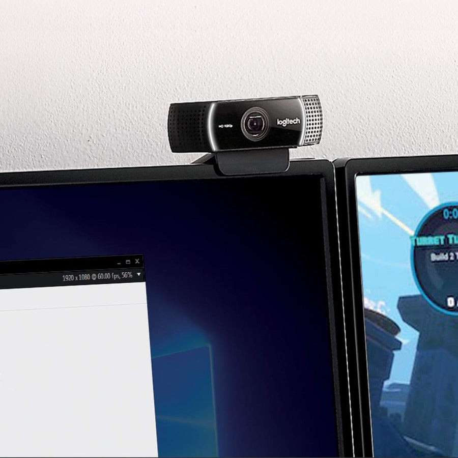 Logitech C922 Webcam - 2 Megapixel - 60 fps - USB 2.0 - 1920 x 1080 Video - Auto-focus - 78deg Angle - 1.2x Digital Zoom - Microphone - Computer, Notebook, Monitor
