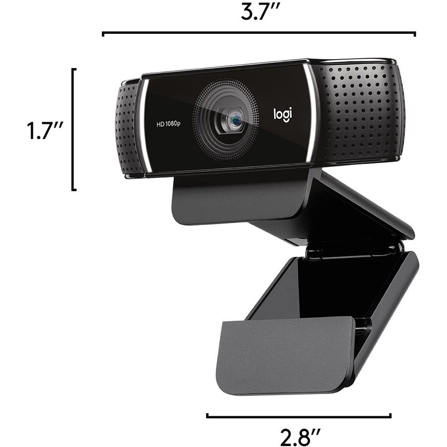 Logitech C922 Webcam - 2 Megapixel - 60 fps - USB 2.0 - 1920 x 1080 Video - Auto-focus - 78deg Angle - 1.2x Digital Zoom - Microphone - Computer, Notebook, Monitor