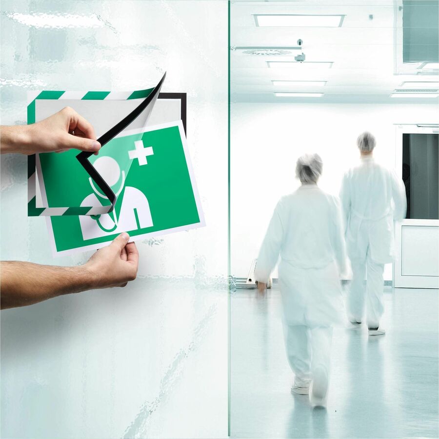 DURABLE DURAFRAME SECURITY Self-Adhesive Magnetic Letter Sign Holder - Holds Letter-Size 8-1/2" x 11" , Green/White, 2 Pack