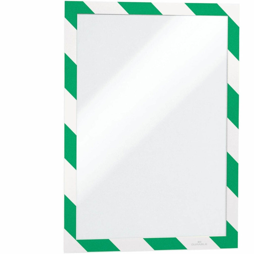 DURABLE DURAFRAME SECURITY Self-Adhesive Magnetic Letter Sign Holder - Holds Letter-Size 8-1/2" x 11" , Green/White, 2 Pack