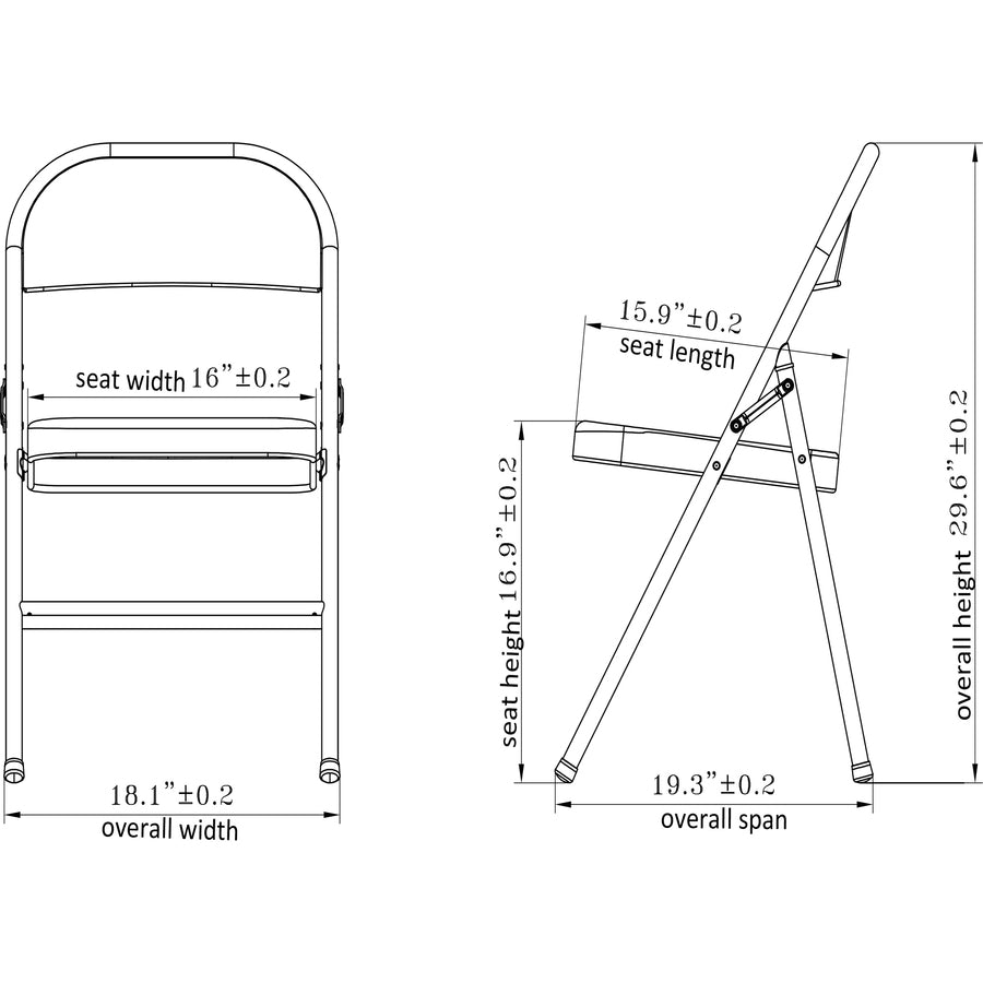 Lorell Folding Chairs - Powder Coated Steel Frame - Black - 4 / Carton
