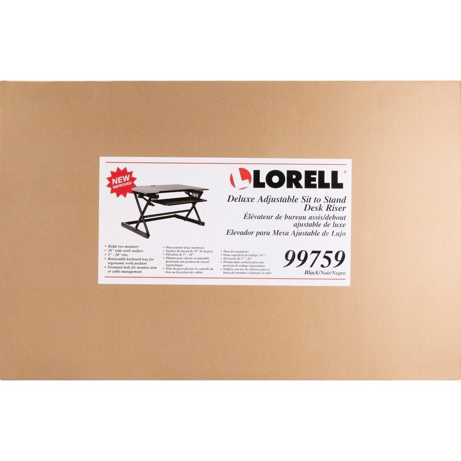 Lorell Deluxe Adjustable Desk Riser - 20" Height x 38" Width x 24" Depth - Desktop - Black