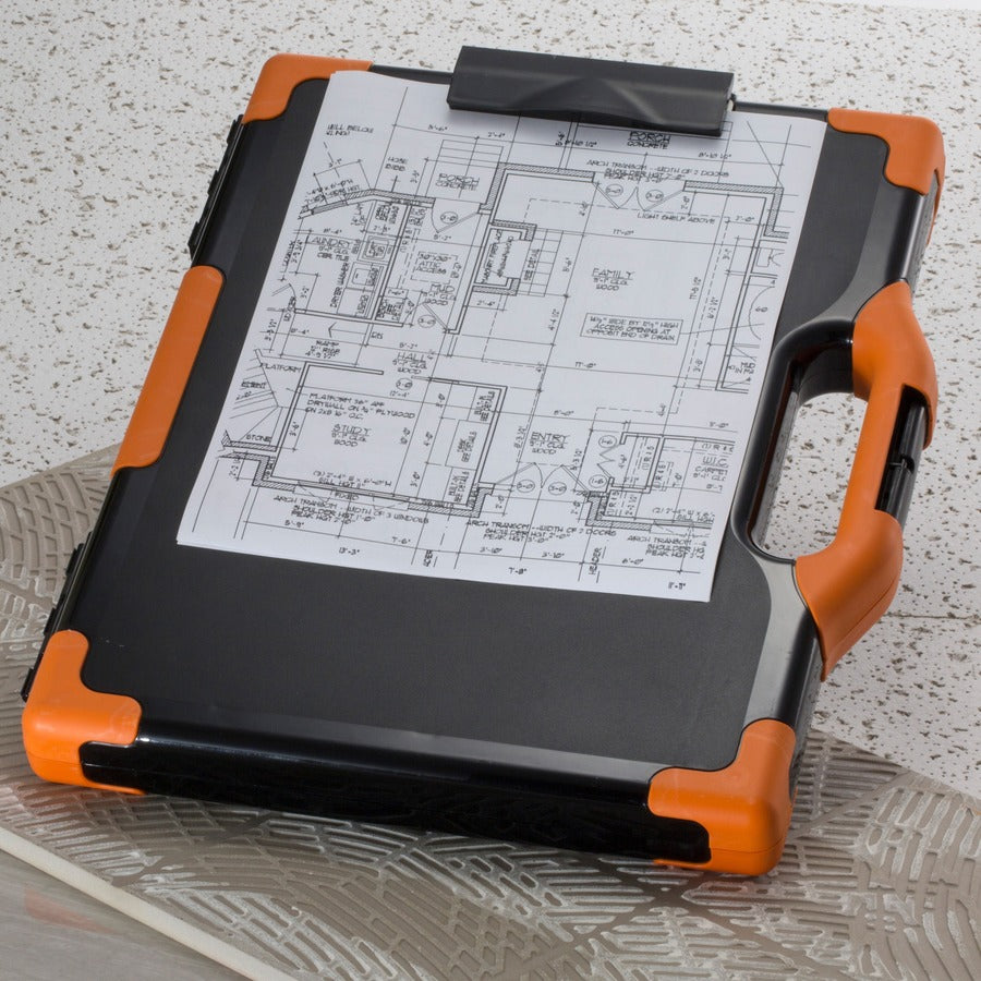 Officemate Carry-All Clipboard Storage Box - Storage for Tablet, Notebook - 8 1/2" , 8 1/2" x 11" , 14" - Black, Orange - 1 Each